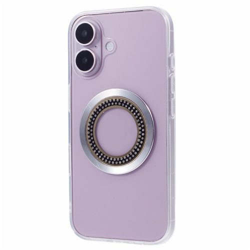 For iPhone 16 Case Compatible with MagSafe TPU+Acrylic Shockproof Phone Cover Rhinestone Decor - Silver