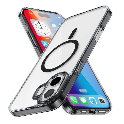 For iPhone 16 Case Compatible with MagSafe TPU+PC Transparent Phone Cover - Black