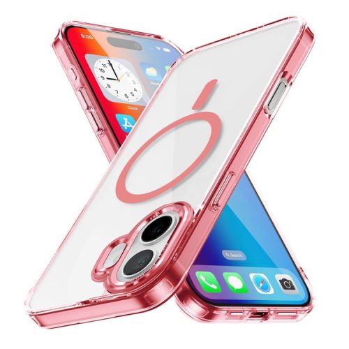 For iPhone 16 Case Compatible with MagSafe TPU+PC Transparent Phone Cover - Pink