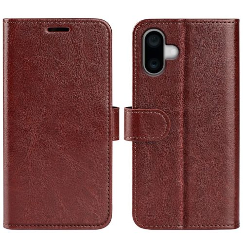 For iPhone 16 Case Crazy Horse Texture Leather Phone Cover Horizontal Viewing Stand - Brown