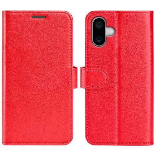 For iPhone 16 Case Crazy Horse Texture Leather Phone Cover Horizontal Viewing Stand - Red