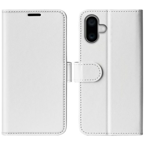 For iPhone 16 Case Crazy Horse Texture Leather Phone Cover Horizontal Viewing Stand - White