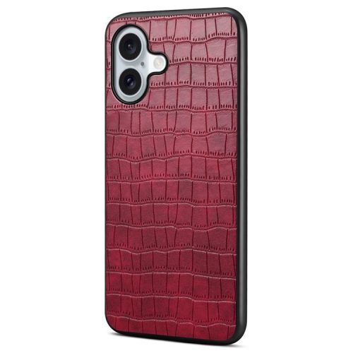 For iPhone 16 Case Crocodile Texture Leather Coated PC+TPU Phone Cover - Red