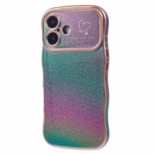 For iPhone 16 Case Curly Shape Love Heart TPU Phone Cover Iridescent Gradient - Colorful