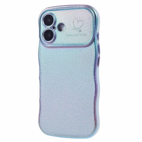 For iPhone 16 Case Curly Shape Love Heart TPU Phone Cover Iridescent Gradient - Colorful Blue