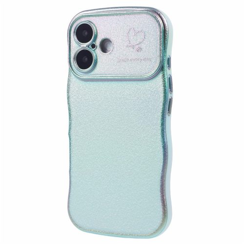 For iPhone 16 Case Curly Shape Love Heart TPU Phone Cover Iridescent Gradient - Colorful Green