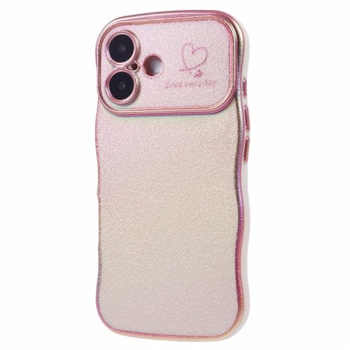 For iPhone 16 Case Curly Shape Love Heart TPU Phone Cover Iridescent Gradient - Colorful Pink