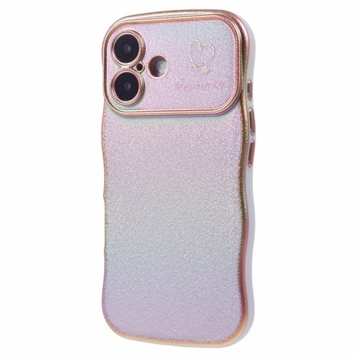 For iPhone 16 Case Curly Shape Love Heart TPU Phone Cover Iridescent Gradient - Colorful Purple