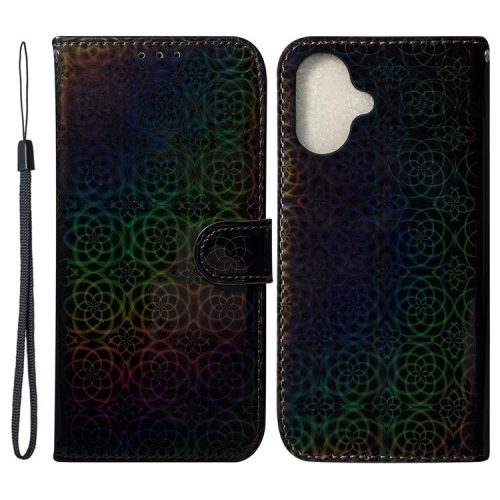 For iPhone 16 Case Dazzling Flower Anti-Drop Leather Phone Cover - Black