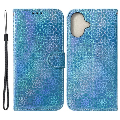 For iPhone 16 Case Dazzling Flower Anti-Drop Leather Phone Cover - Blue