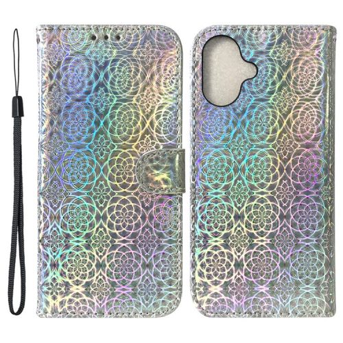 For iPhone 16 Case Dazzling Flower Anti-Drop Leather Phone Cover - Grey