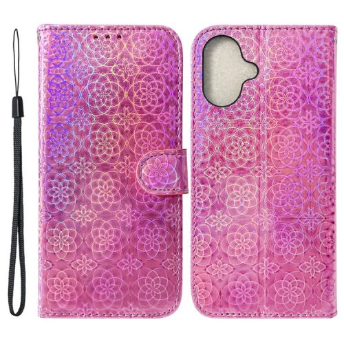 For iPhone 16 Case Dazzling Flower Anti-Drop Leather Phone Cover - Pink