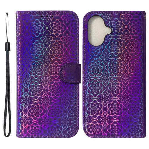 For iPhone 16 Case Dazzling Flower Anti-Drop Leather Phone Cover - Purple