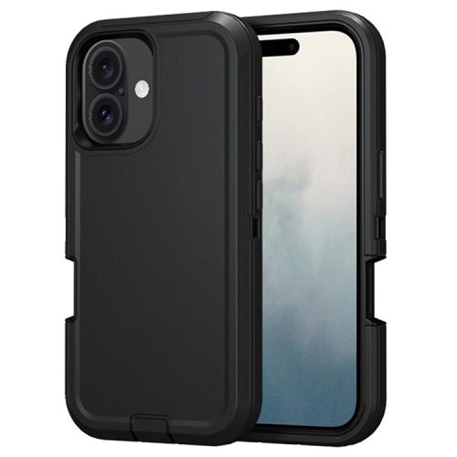 For iPhone 16 Case Detachable PC+TPU Drop-Proof Back Cover - Black