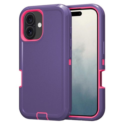 For iPhone 16 Case Detachable PC+TPU Drop-Proof Back Cover - Dark Purple+Rose