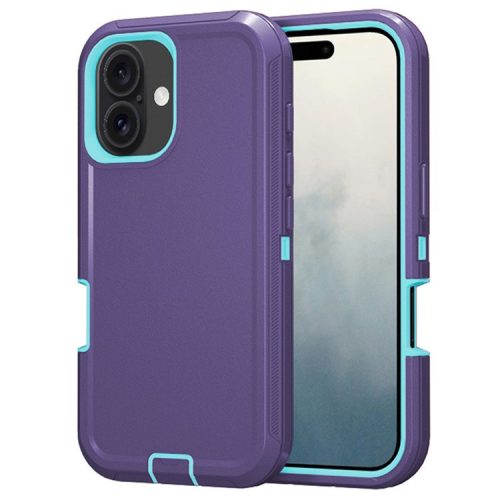 For iPhone 16 Case Detachable PC+TPU Drop-Proof Back Cover - Dark Purple+Sky Blue