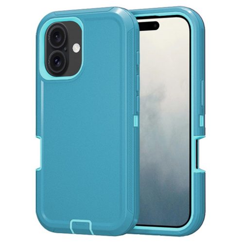 For iPhone 16 Case Detachable PC+TPU Drop-Proof Back Cover - Lake Blue+Sky Blue