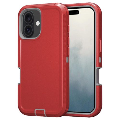 For iPhone 16 Case Detachable PC+TPU Drop-Proof Back Cover - Red+Grey