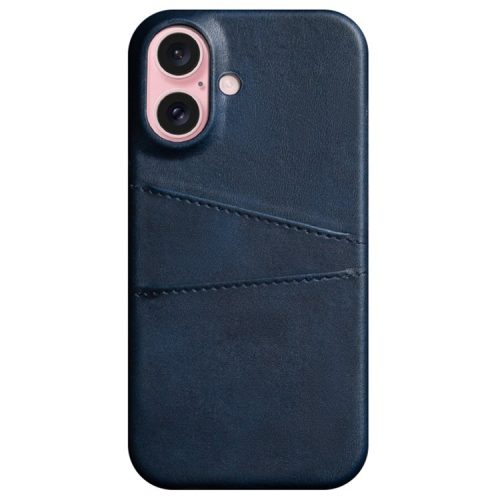 For iPhone 16 Case Dual Card Slots PU Leather + Hard PC Phone Cover - Blue