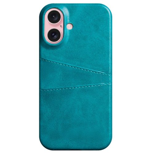 For iPhone 16 Case Dual Card Slots PU Leather + Hard PC Phone Cover - Green