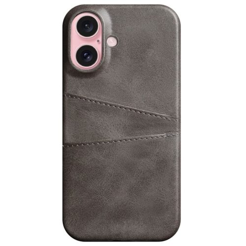 For iPhone 16 Case Dual Card Slots PU Leather + Hard PC Phone Cover - Grey