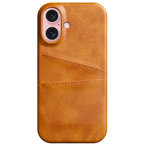 For iPhone 16 Case Dual Card Slots PU Leather + Hard PC Phone Cover - Orange