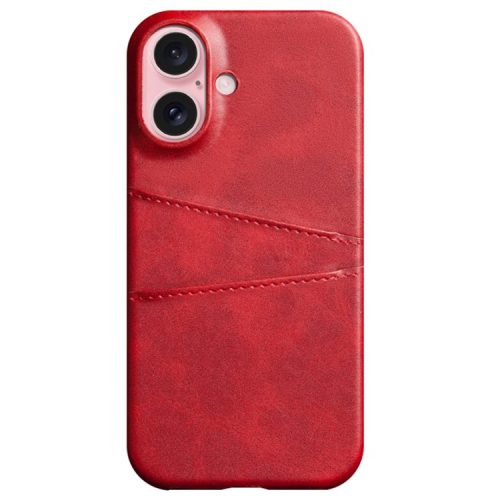 For iPhone 16 Case Dual Card Slots PU Leather + Hard PC Phone Cover - Red