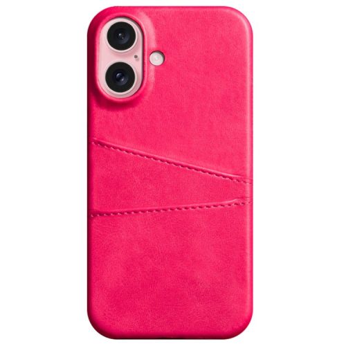 For iPhone 16 Case Dual Card Slots PU Leather + Hard PC Phone Cover - Rose