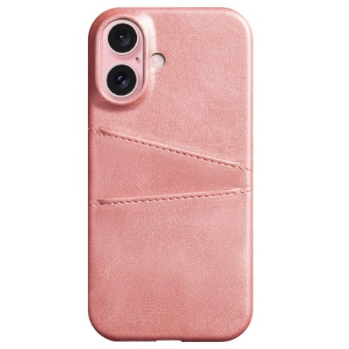 For iPhone 16 Case Dual Card Slots PU Leather + Hard PC Phone Cover - Rose Gold