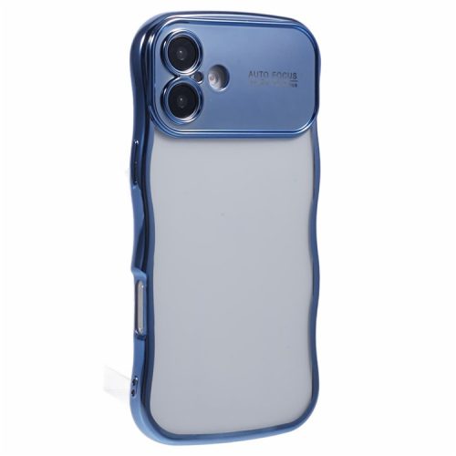 For iPhone 16 Case Electroplating Curly Frame TPU Clear Phone Cover - Blue