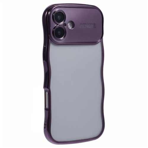 For iPhone 16 Case Electroplating Curly Frame TPU Clear Phone Cover - Dark Purple