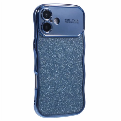 For iPhone 16 Case Electroplating Curly Frame TPU Glitter Phone Cover Large Window - Blue