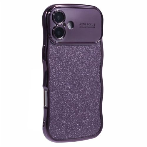 For iPhone 16 Case Electroplating Curly Frame TPU Glitter Phone Cover Large Window - Dark Purple