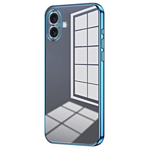 For iPhone 16 Case Electroplating Frame Soft TPU Phone Cover - Blue