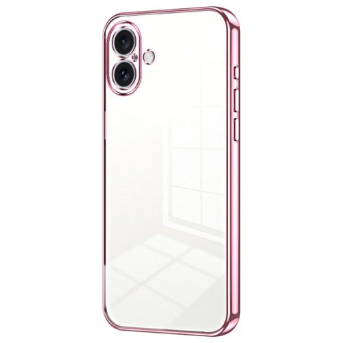 For iPhone 16 Case Electroplating Frame Soft TPU Phone Cover - Pink