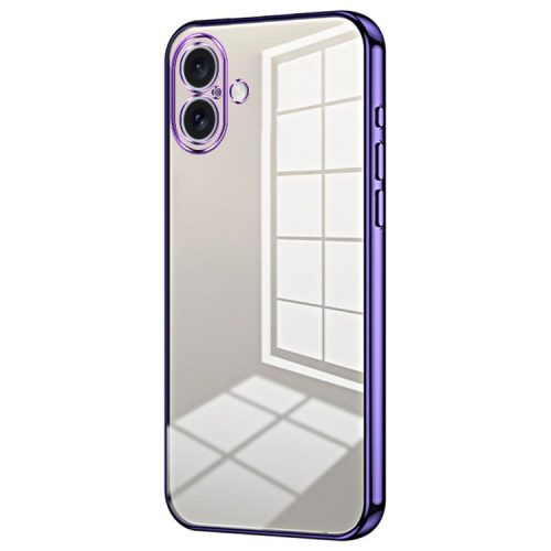 For iPhone 16 Case Electroplating Frame Soft TPU Phone Cover - Purple