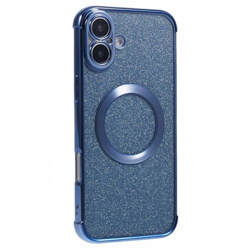 For iPhone 16 Case Electroplating Glitter TPU Clear Phone Cover Compatible with MagSafe - Blue