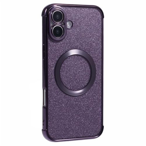 For iPhone 16 Case Electroplating Glitter TPU Clear Phone Cover Compatible with MagSafe - Dark Purple