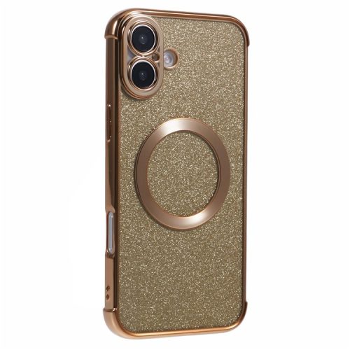 For iPhone 16 Case Electroplating Glitter TPU Clear Phone Cover Compatible with MagSafe - Gold