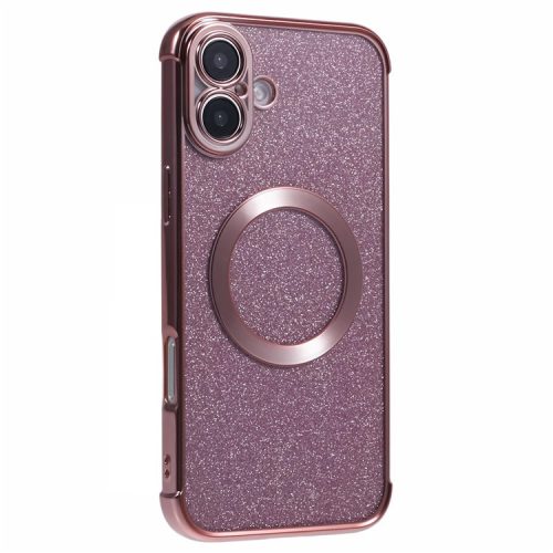 For iPhone 16 Case Electroplating Glitter TPU Clear Phone Cover Compatible with MagSafe - Rose Pink