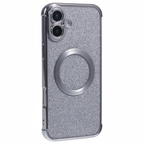 For iPhone 16 Case Electroplating Glitter TPU Clear Phone Cover Compatible with MagSafe - Silver