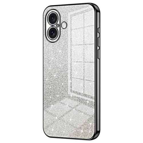 For iPhone 16 Case Electroplating Gradient Glitter TPU Phone Cover - Black