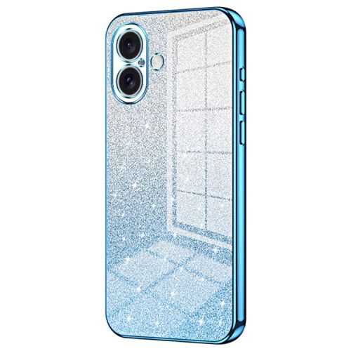 For iPhone 16 Case Electroplating Gradient Glitter TPU Phone Cover - Blue