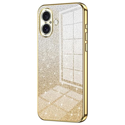 For iPhone 16 Case Electroplating Gradient Glitter TPU Phone Cover - Gold