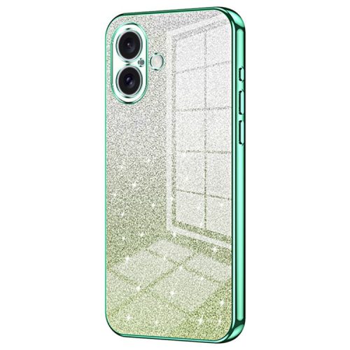 For iPhone 16 Case Electroplating Gradient Glitter TPU Phone Cover - Green