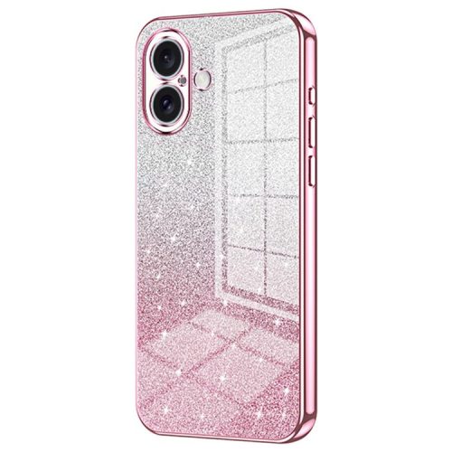 For iPhone 16 Case Electroplating Gradient Glitter TPU Phone Cover - Pink