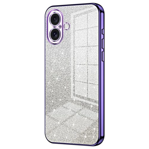 For iPhone 16 Case Electroplating Gradient Glitter TPU Phone Cover - Purple