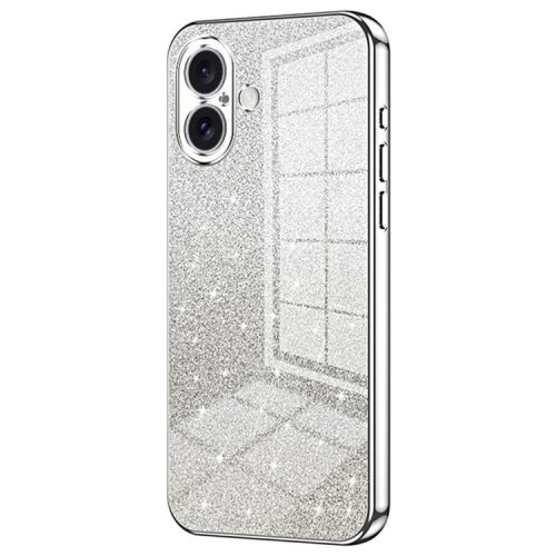 For iPhone 16 Case Electroplating Gradient Glitter TPU Phone Cover - Silver