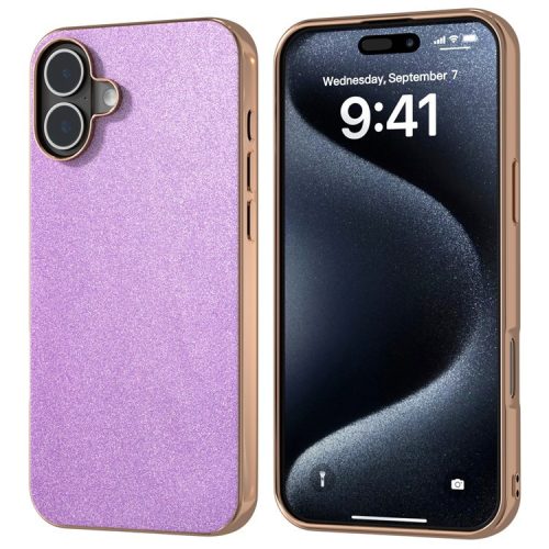 For iPhone 16 Case Electroplating Phone Cover Glitter Surface Design PU+TPU Protective Case - Purple