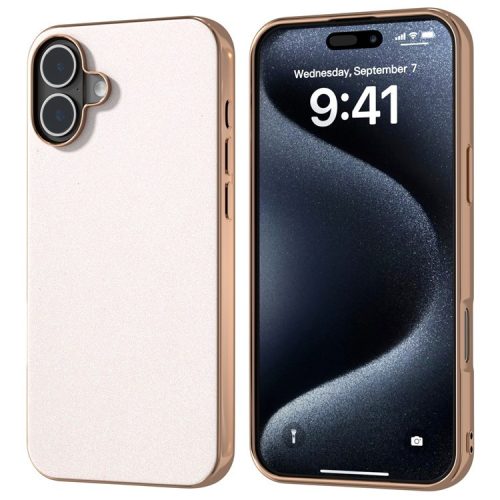 For iPhone 16 Case Electroplating Phone Cover Glitter Surface Design PU+TPU Protective Case - White